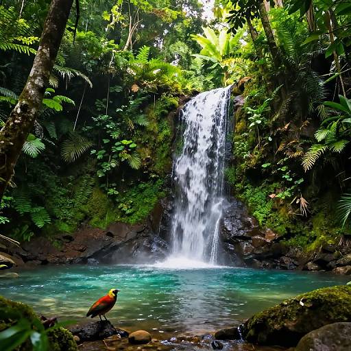 Trinidadian Jungle with Waterfall and Birds