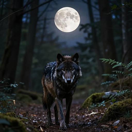 Black Wolf on Forest Pathway