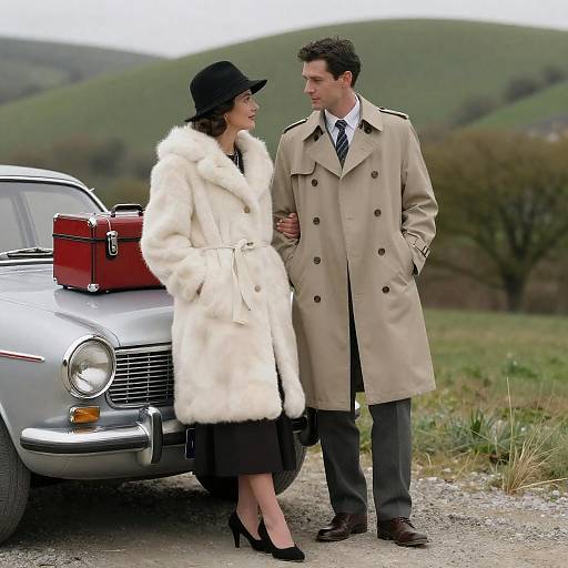Classic Elegance: Vintage Couple by Car