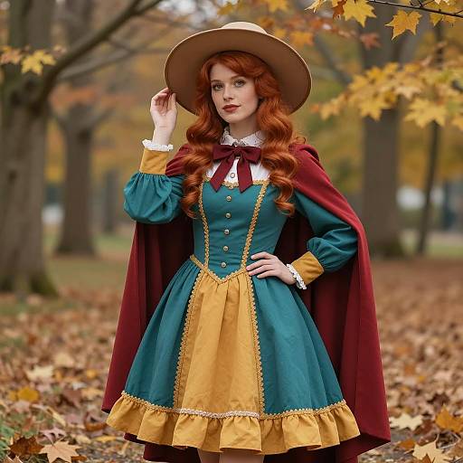 Confident Woman in Vibrant Autumn Costume