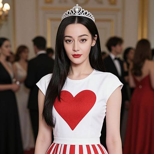 Elegant Woman with Heart-Patterned Dress