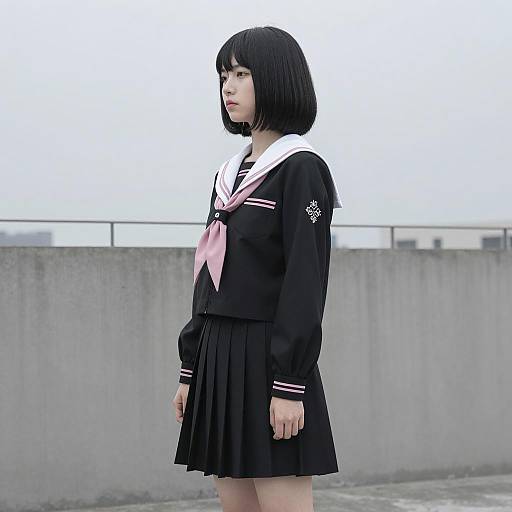 Asian Woman in Sailor School Uniform