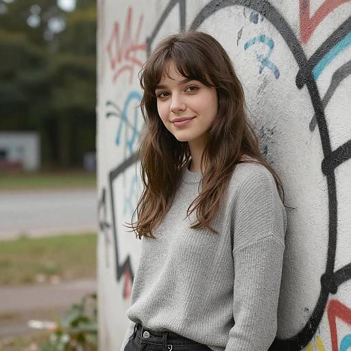 Young Woman Smiling by Graffiti Wall