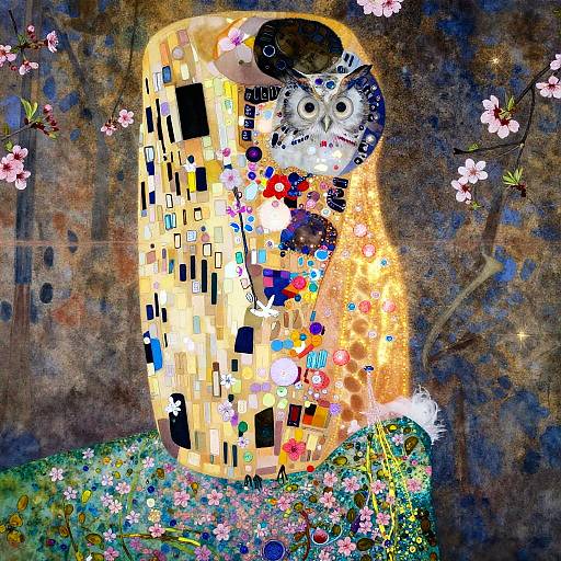Mythic Klimt Cherry Blossom Owl