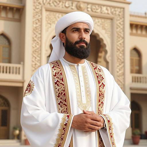 Distinguished Man in Embroidered Robe