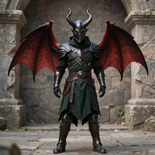 Male Demon Warrior in Armor with Bat Wings