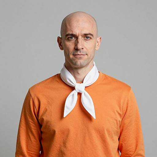 Bald Man in Orange Shirt with White Neckerchief