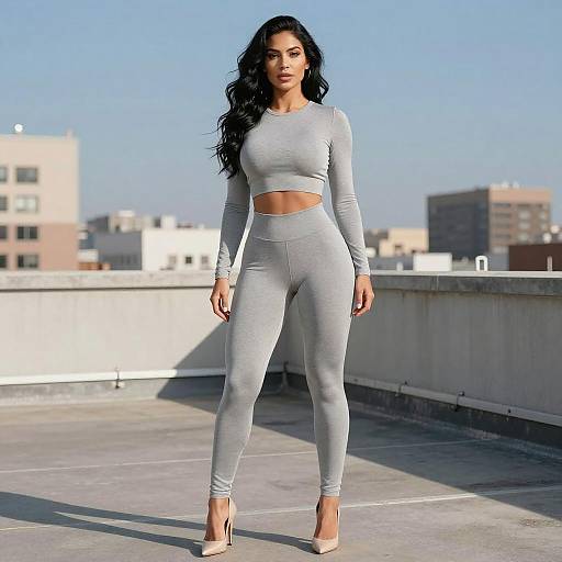 Confident Woman on Rooftop Cityscape