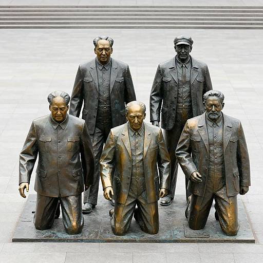 Bronze Statues Kneeling in Square