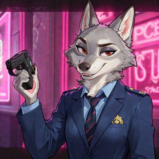 Expressive Female Wolf in Detective Uniform