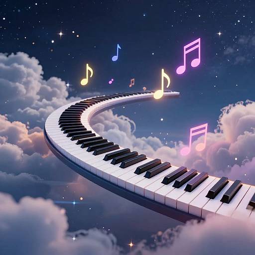 Celestial Symphony with Floating Piano Keys
