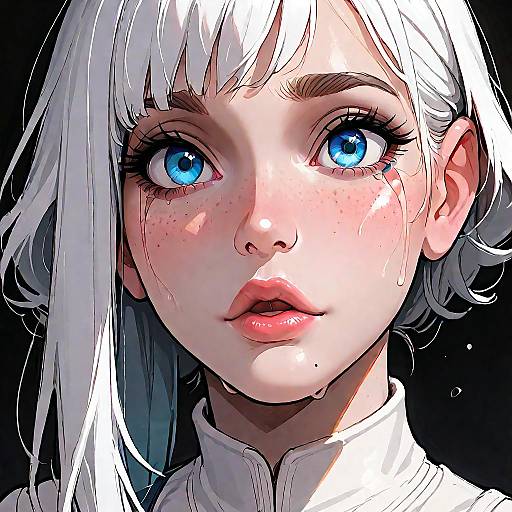 Tearful White-Haired Girl Close-Up Portrait