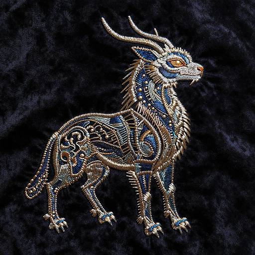 Metallic Embroidered Mythical Creature Portrait