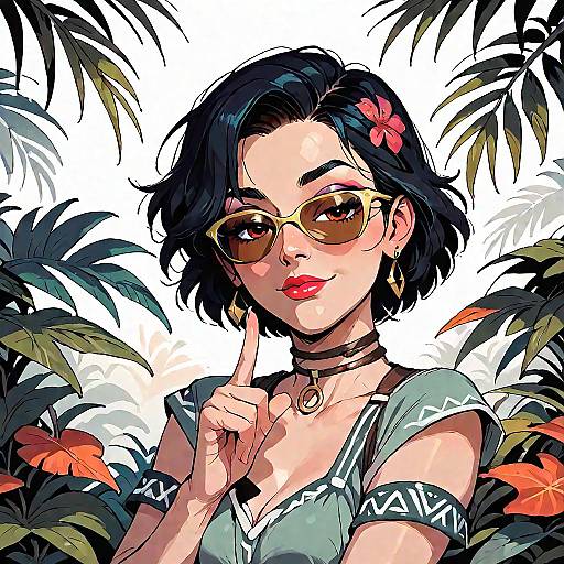 Stylish Woman in Jungle with Sunglasses