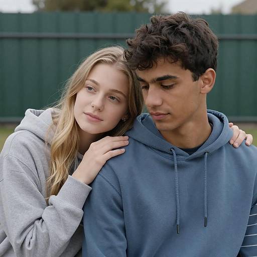 Young Couple Comforting Each Other Outdoors