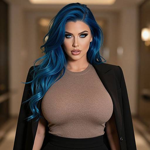 Elegant Woman with Flowing Blue Hair