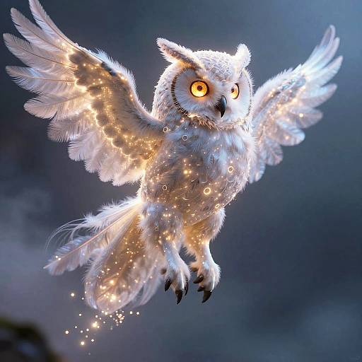 Radiant Owl-Wolf Hybrid in Ethereal Mist