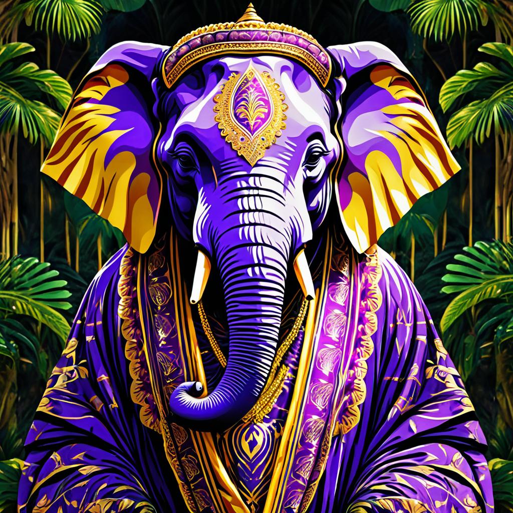 Regal Elephant in Ornate Jungle Robe