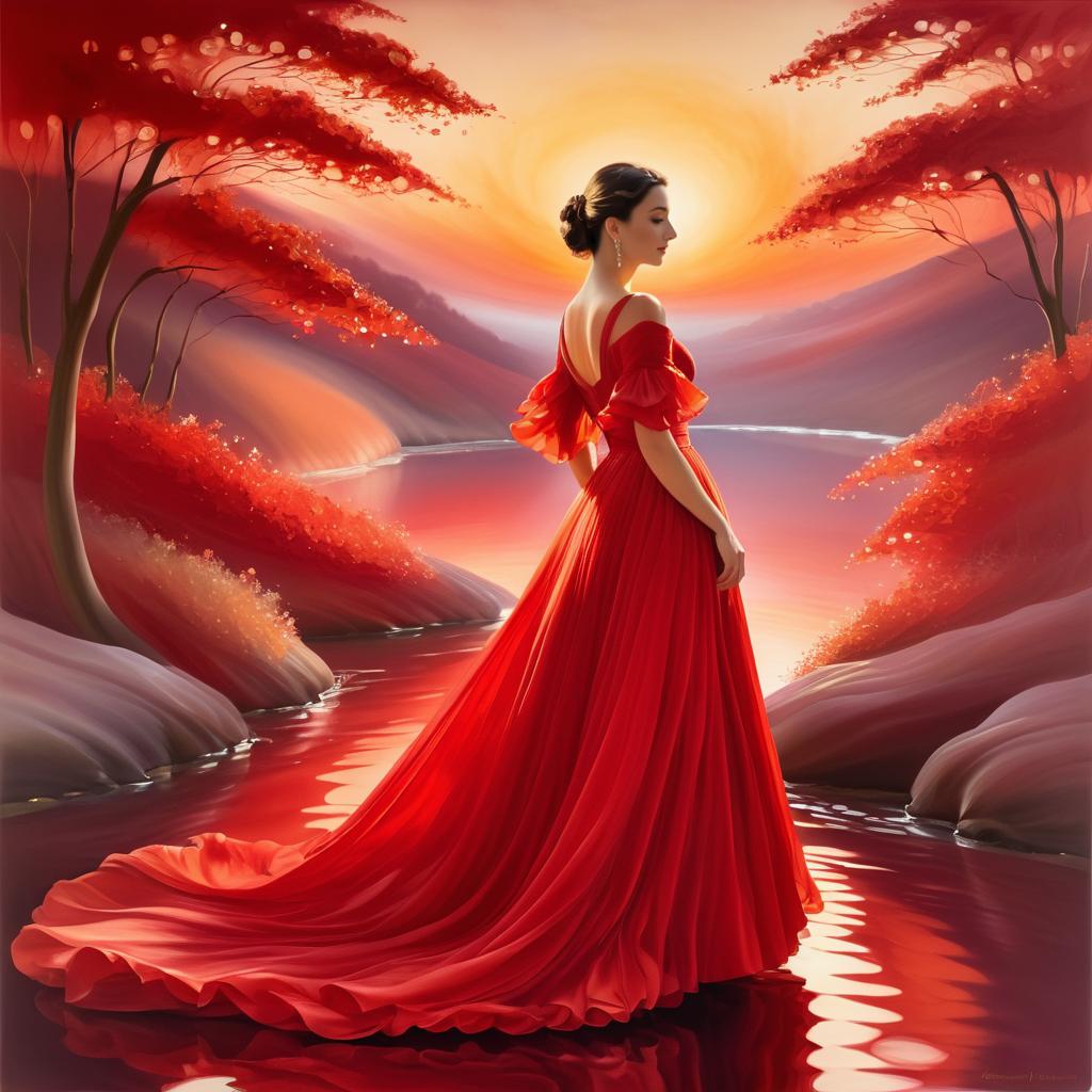 Radiant Woman in Red Gown Art