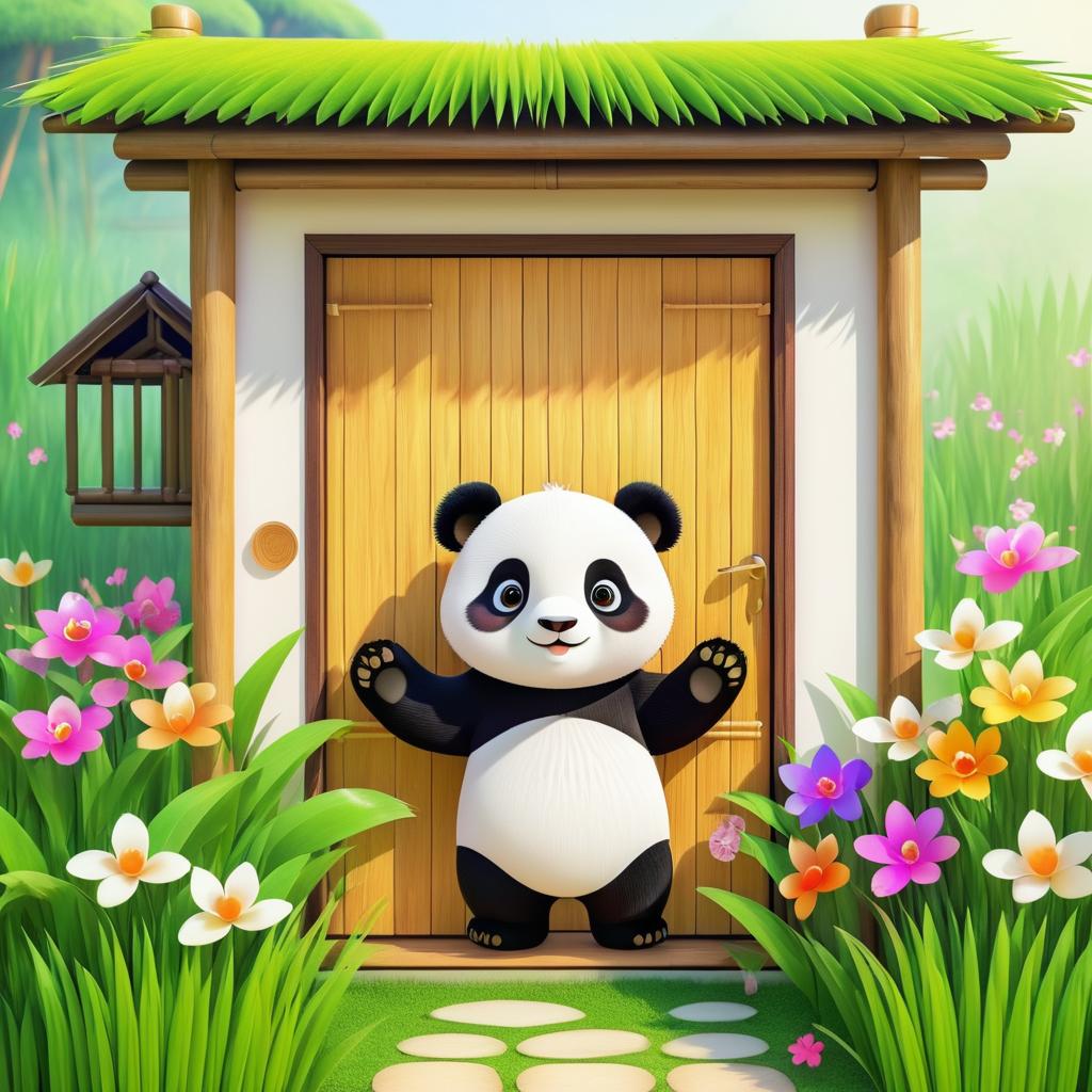 Adorable Panda in Whimsical Countryside