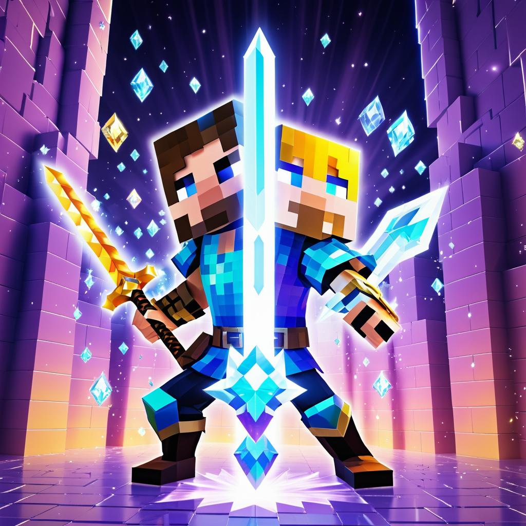 Fantasy Warrior with Crystal Sword and Explosion