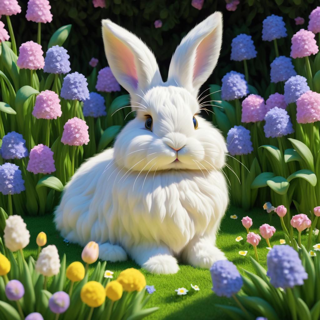 Fluffy Bunny Portrait in Spring Blossoms