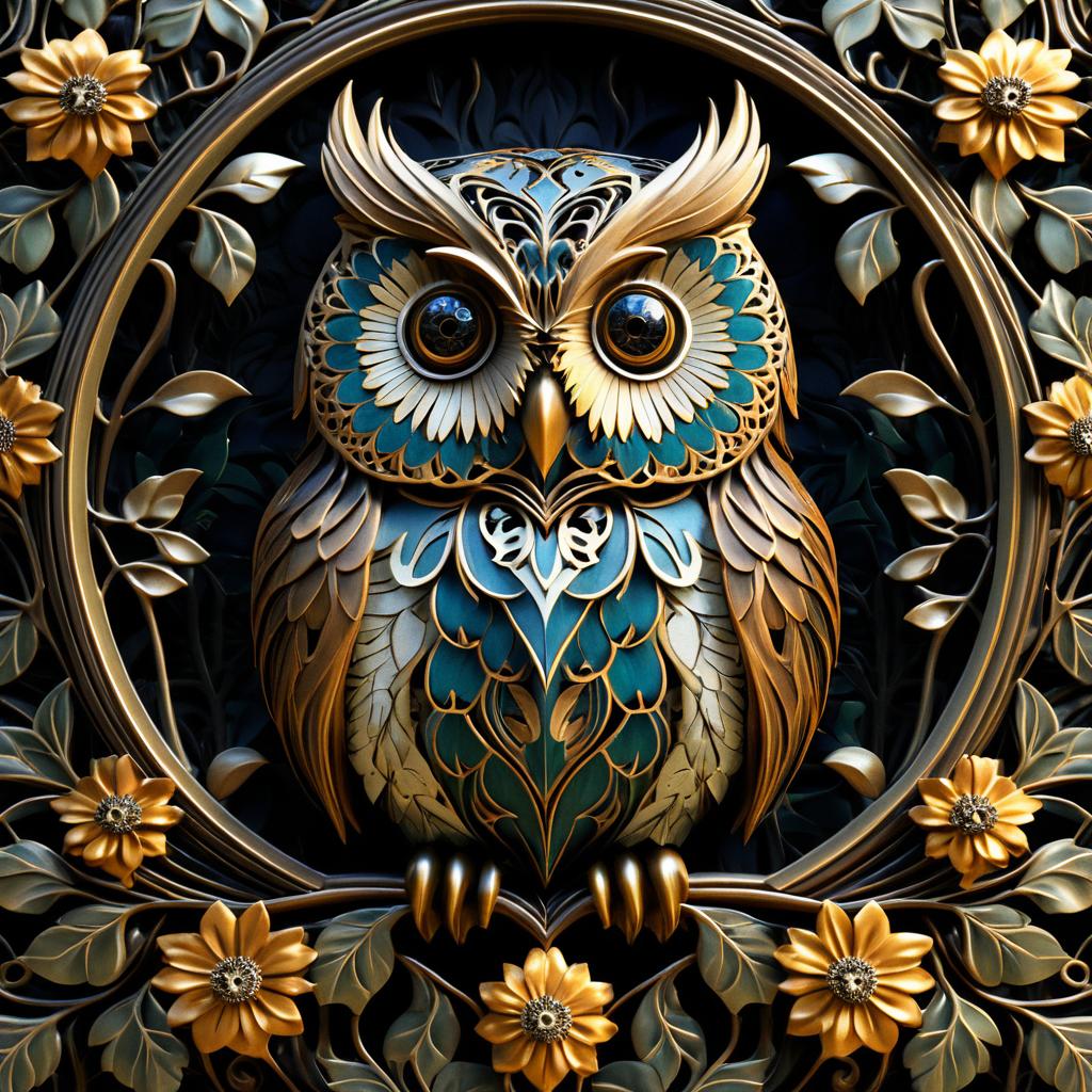 Intricate Owl Among Floral Design