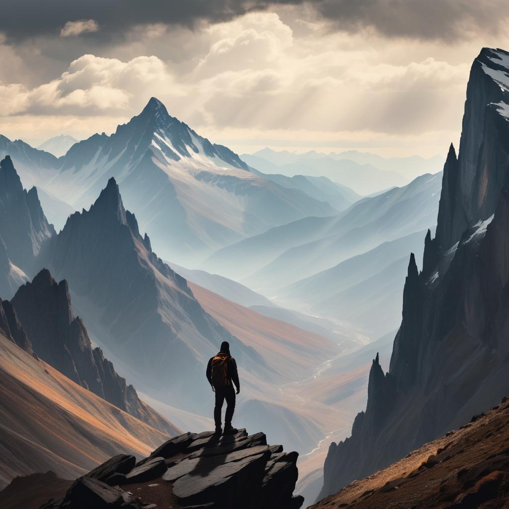 Majestic Giant Silhouette Over Mountains