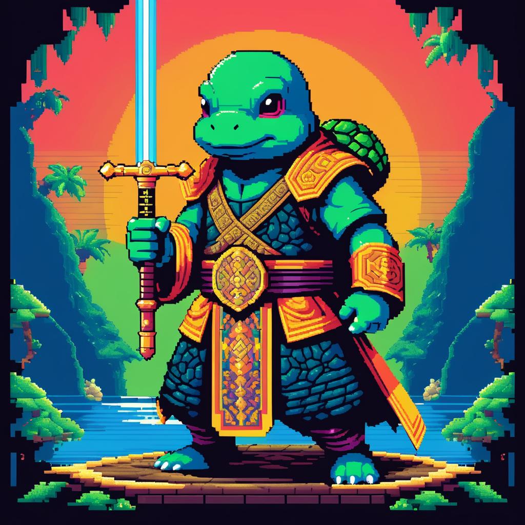 Pixel Art Turtle Monk with Holy Sword