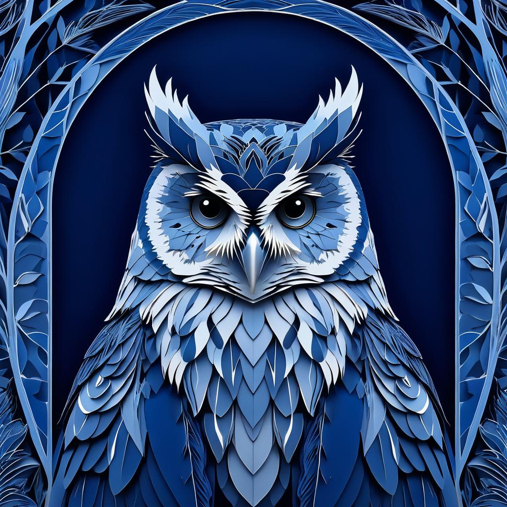 Twilight Blue Portrait of a Wise Owl