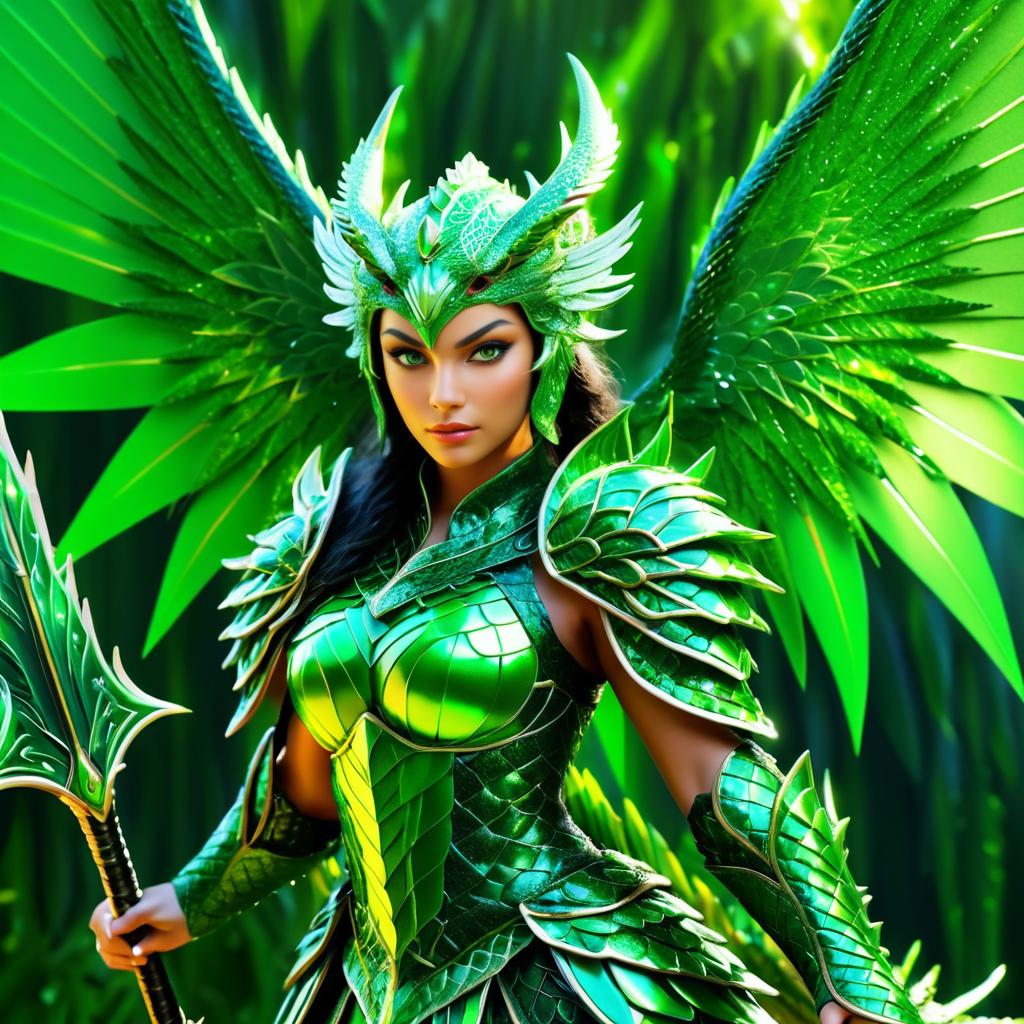 Fierce Dragoness in Vibrant Green Armor