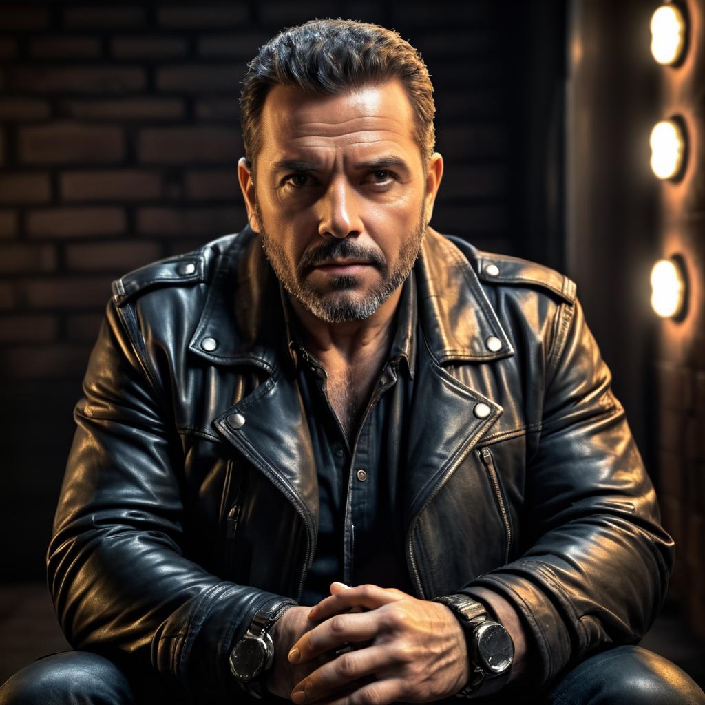 Rugged Man's Portrait in Leather Jacket