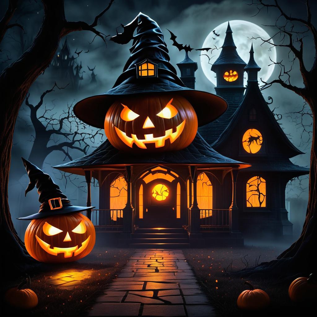 Haunting Halloween Scene with Jack-o'-Lantern