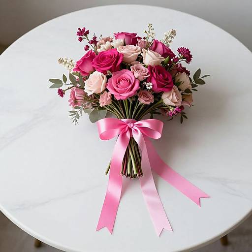 Chic Pink Ribbon Floral Bouquet