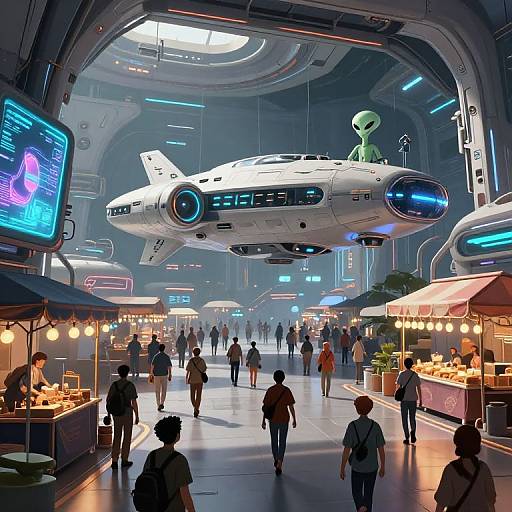 Futuristic Cyberpunk Spaceport Scene