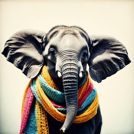 Elephant Calf Wearing Colorful Scarf