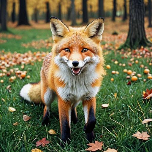 Smiling Fox in Autumn Forest
