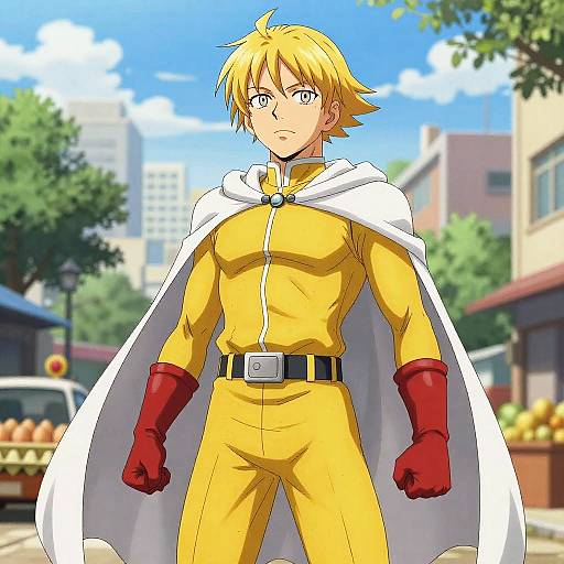 Anime Hero in Yellow Bodysuit