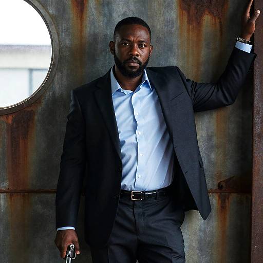 Serious Man in Suit against Rusted Wall