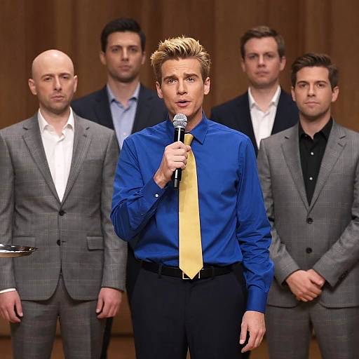 Stylish Man with Microphone on Stage