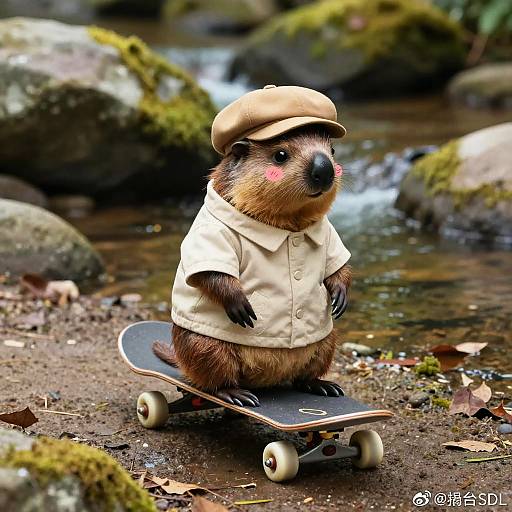 Platypus on Skateboard at Creek