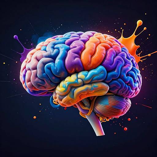 Vibrant Stylized Cerebrum with Paint Splashes