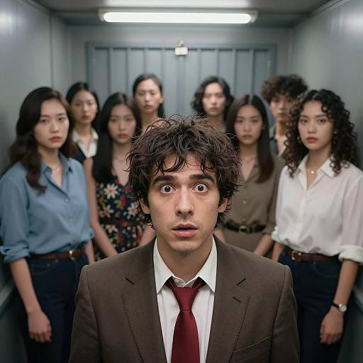 Surprised Man in a Metal Room