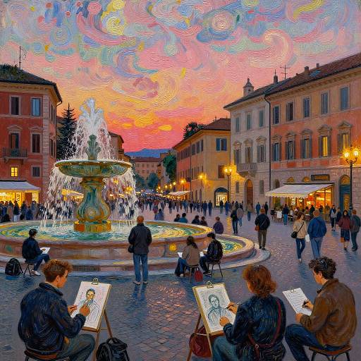 Van Gogh Style Lively Rome Piazza