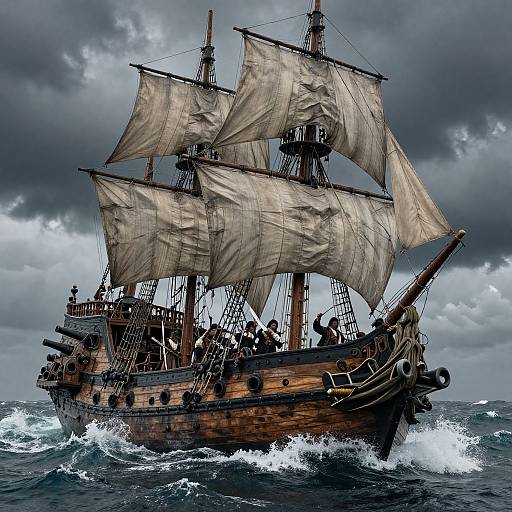 1700s Pirate Ship in Stormy Seas