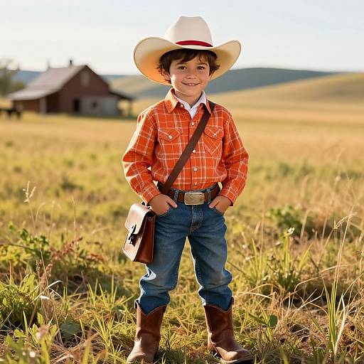 Cheerful Boy in Classic Cowboy Outfit