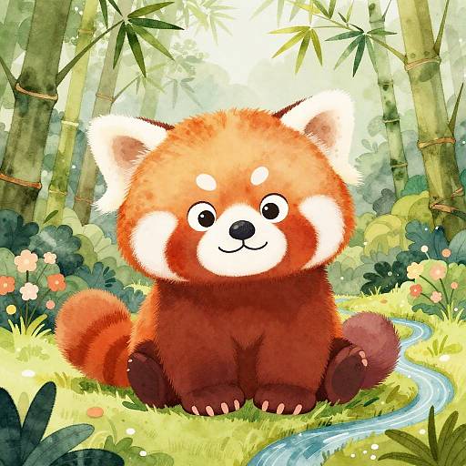 Playful Red Panda in Dreamy Landscape