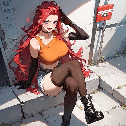 Red-Haired Salute at Bus Stop