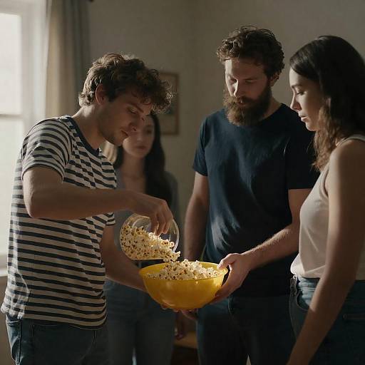 Dimly Lit Popcorn Night Gathering