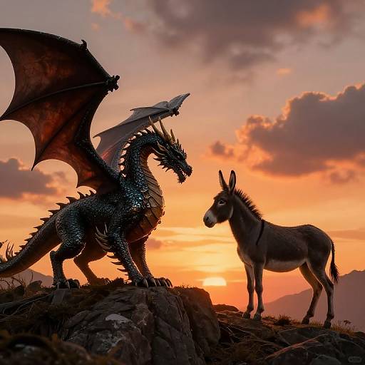 Dragon and Donkey Clash at Sunset